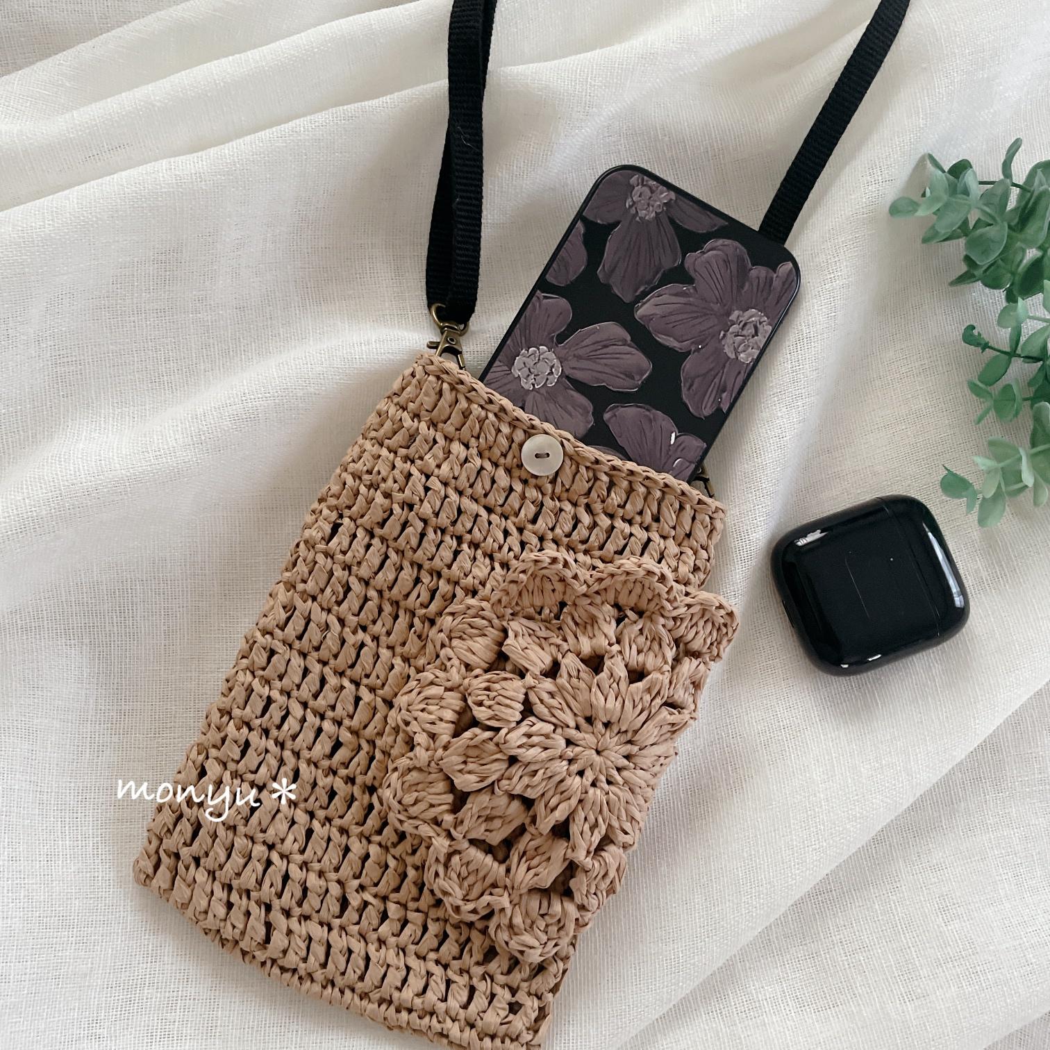 花モチーフポケットポシェット　マニラヘンプヤーン | 2枚目