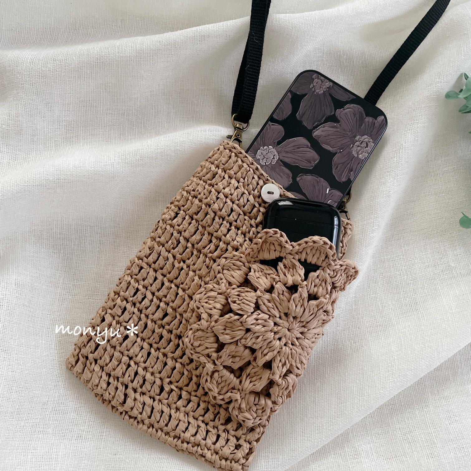 花モチーフポケットポシェット　マニラヘンプヤーン | 3枚目