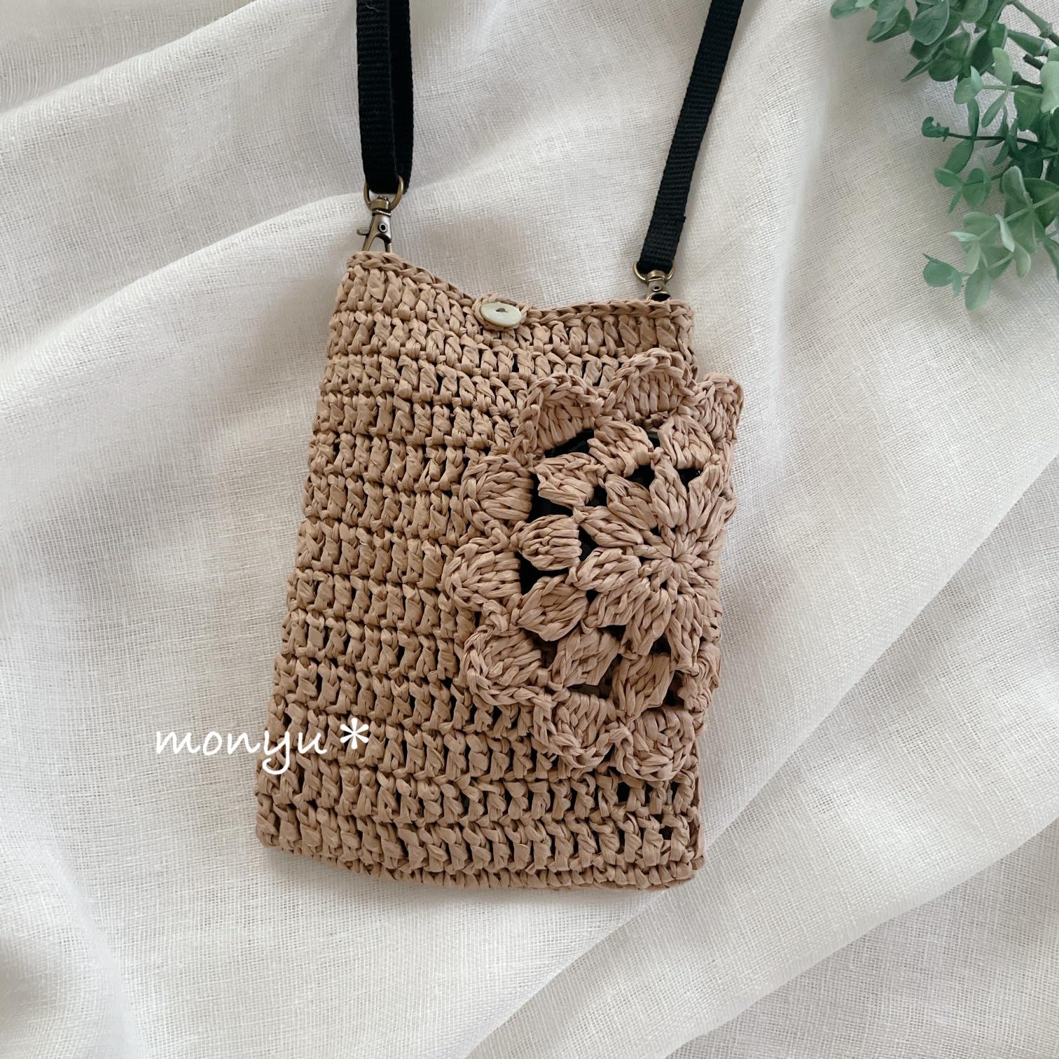 花モチーフポケットポシェット　マニラヘンプヤーン | 4枚目