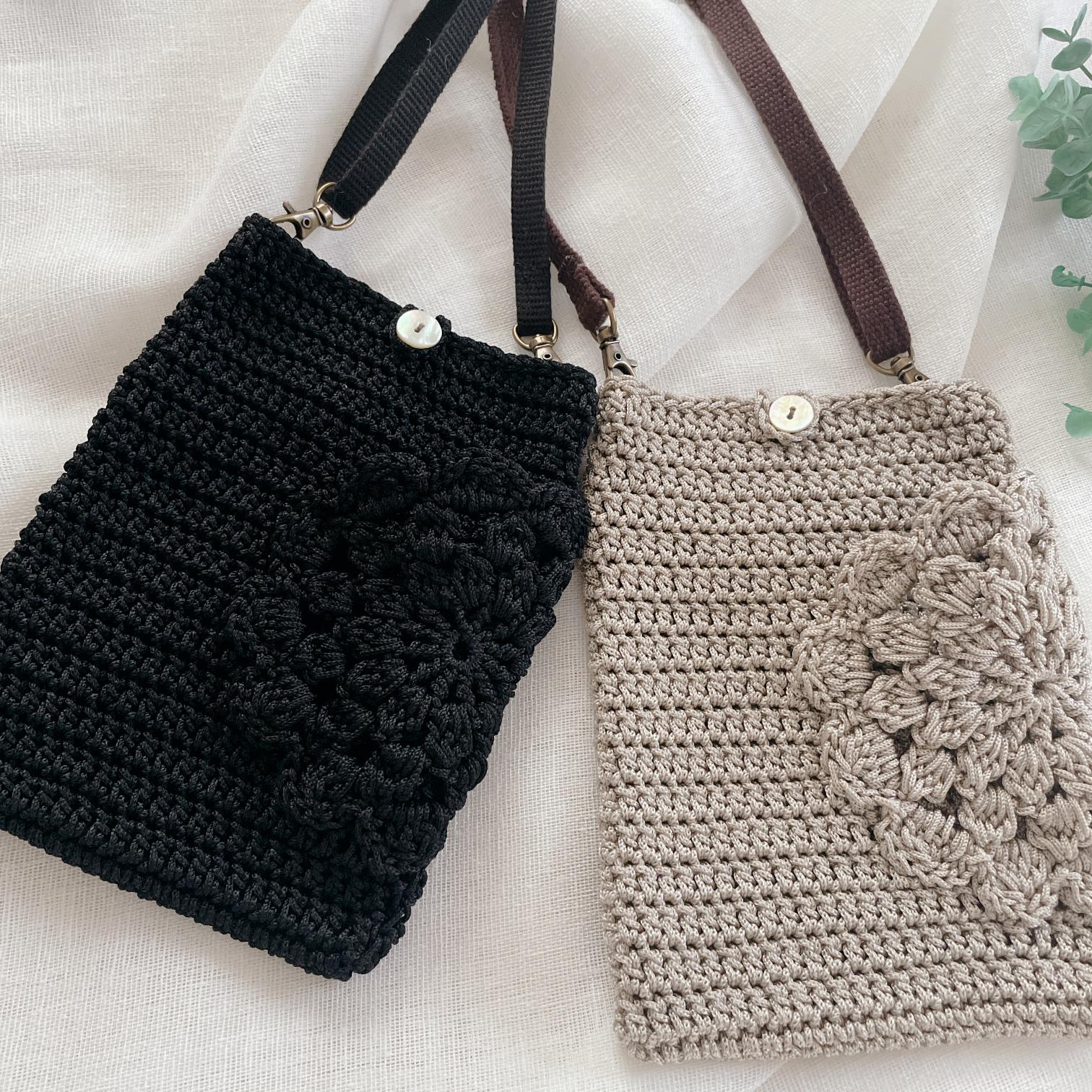 花モチーフポケットポシェット　マクラメヤーン | 2枚目