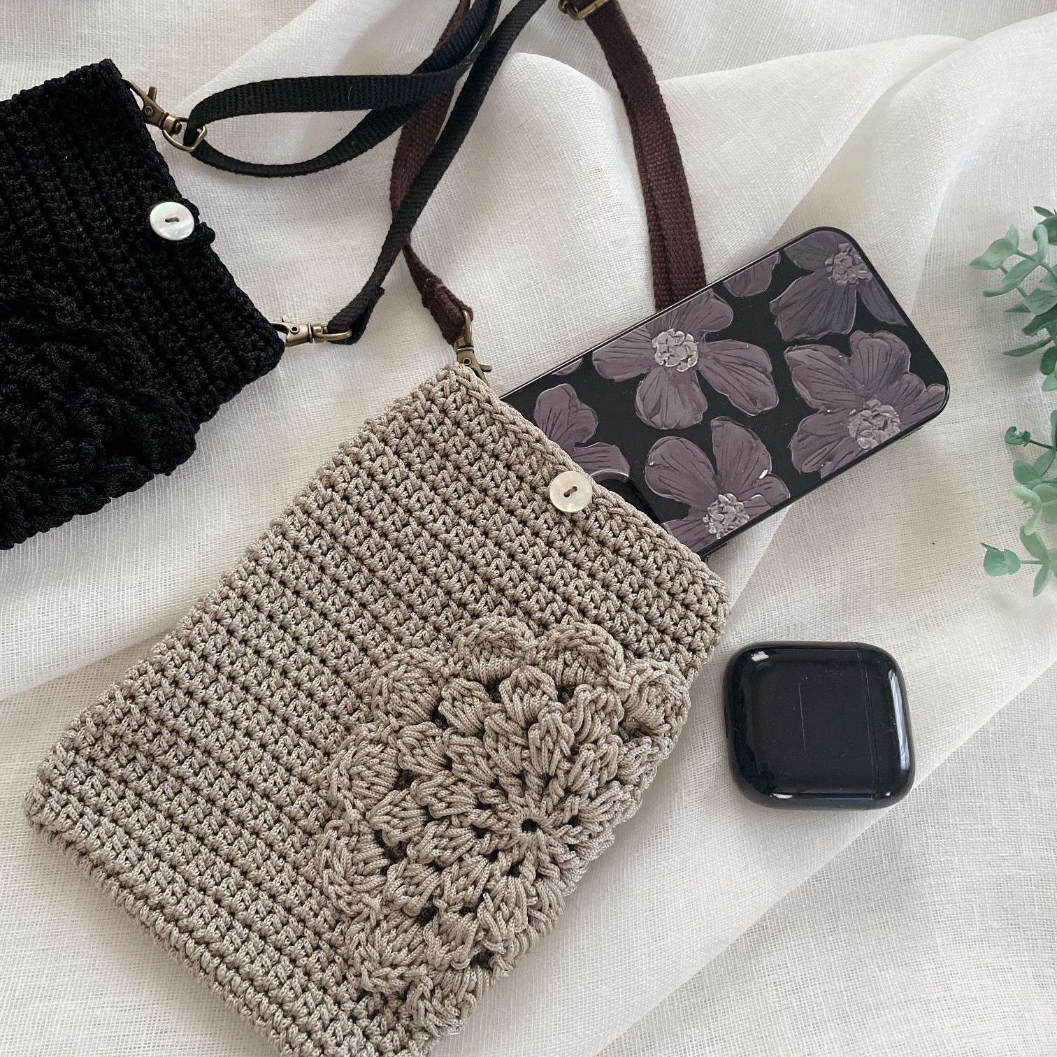 花モチーフポケットポシェット　マクラメヤーン | 3枚目