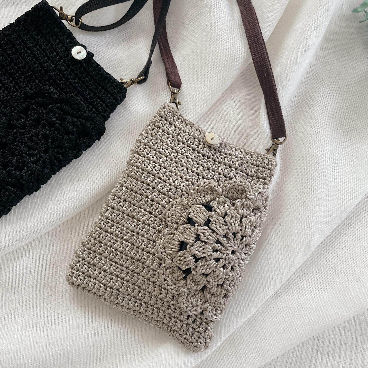 花モチーフポケットポシェット　マクラメヤーン | 5枚目