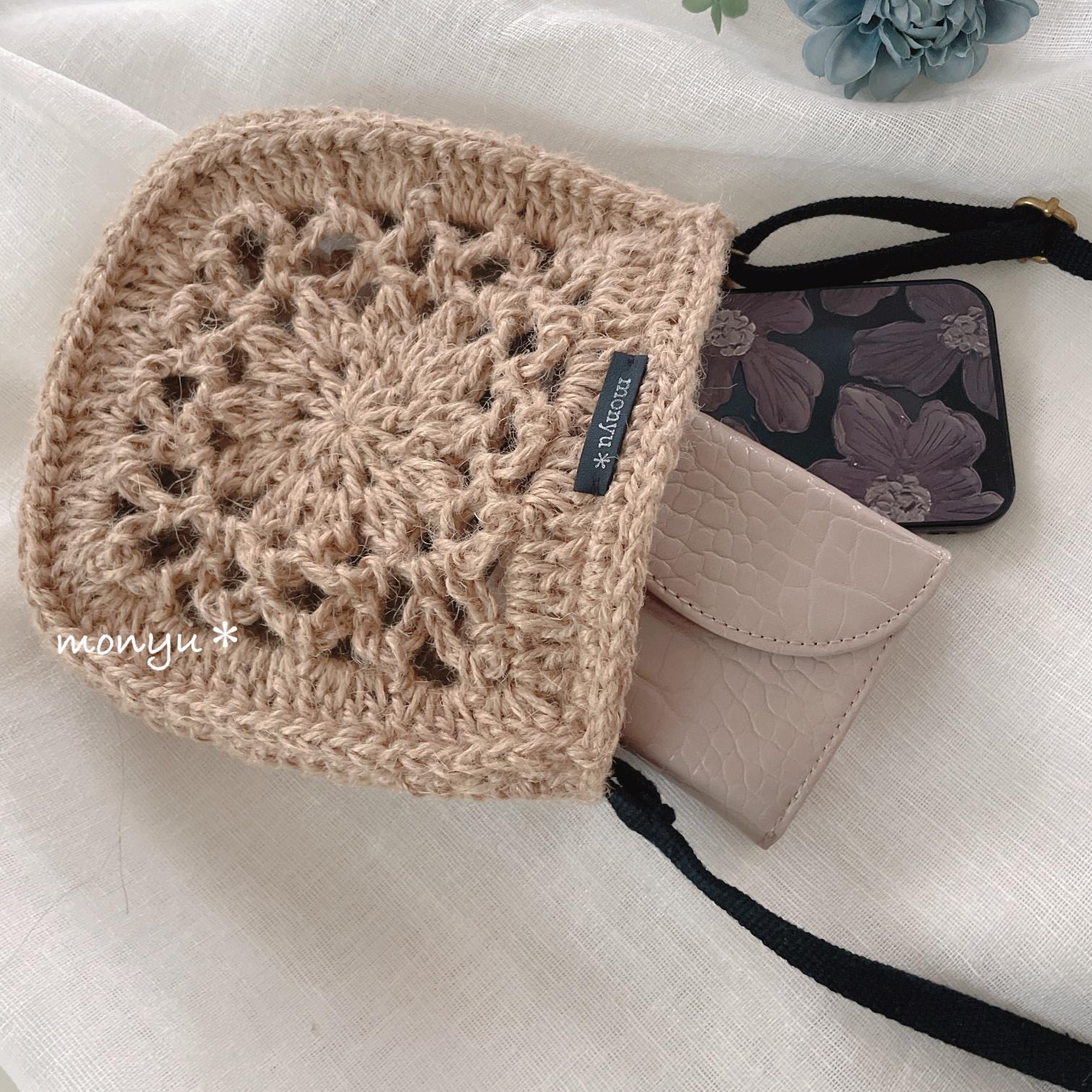 お花モチーフのふっくらかわいい麻紐ポシェット　ホワイト | 3枚目