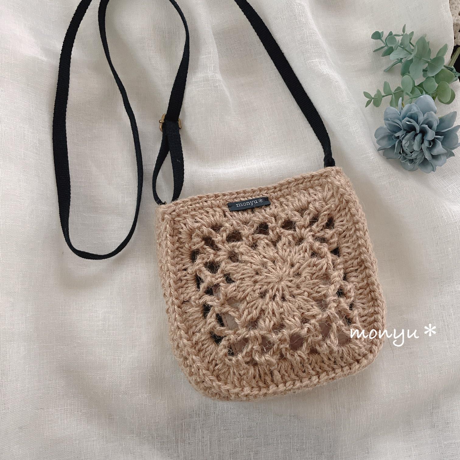 お花モチーフのふっくらかわいい麻紐ポシェット　ホワイト | 4枚目