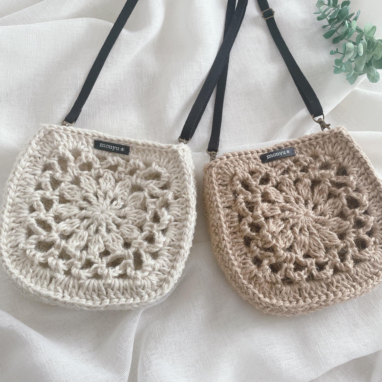 お花モチーフのふっくらかわいい麻紐ポシェット　ホワイト | 2枚目