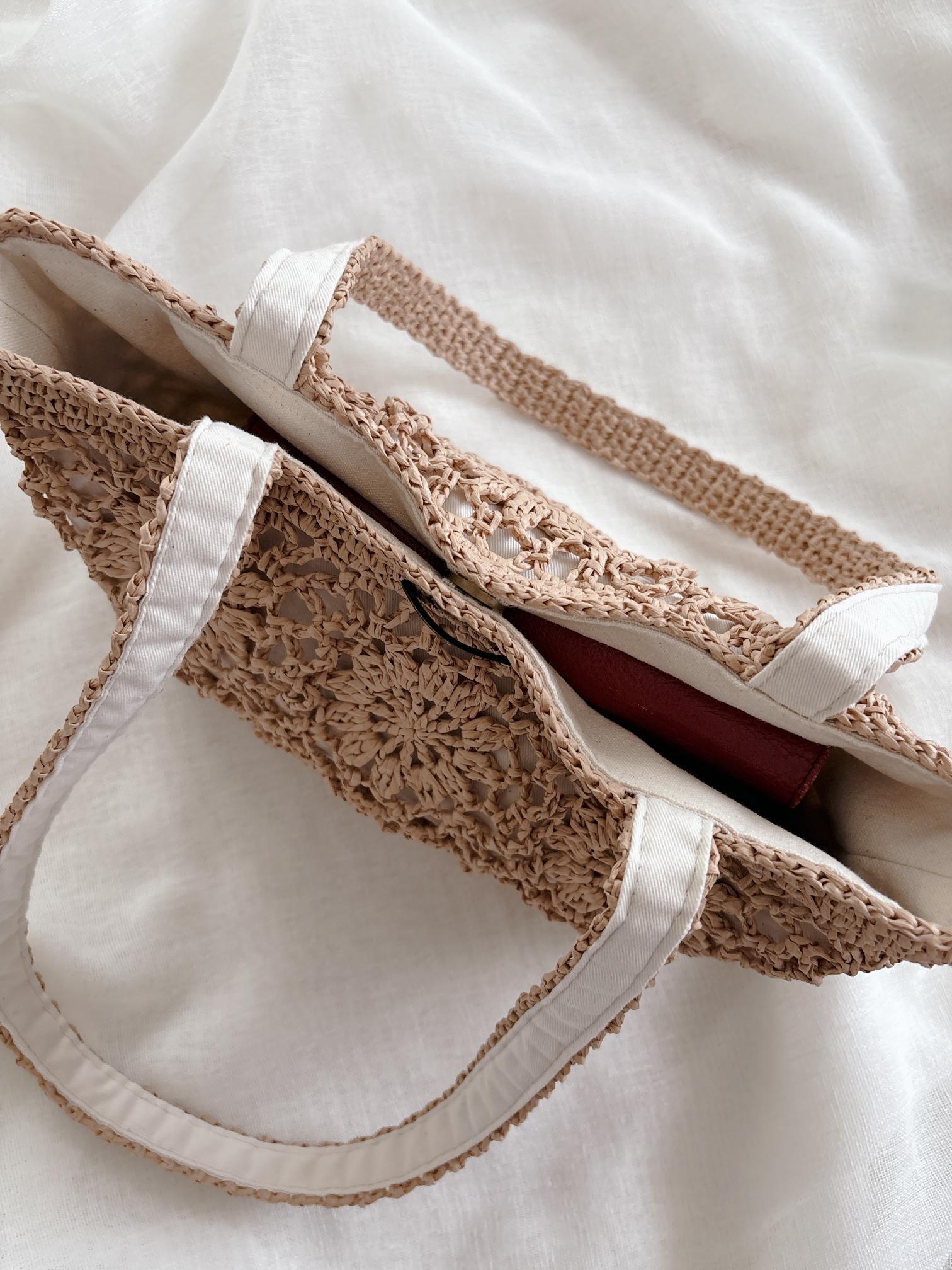 花モチーフつなぎの肩かけバッグ　マニラヘンプヤーン | 4枚目