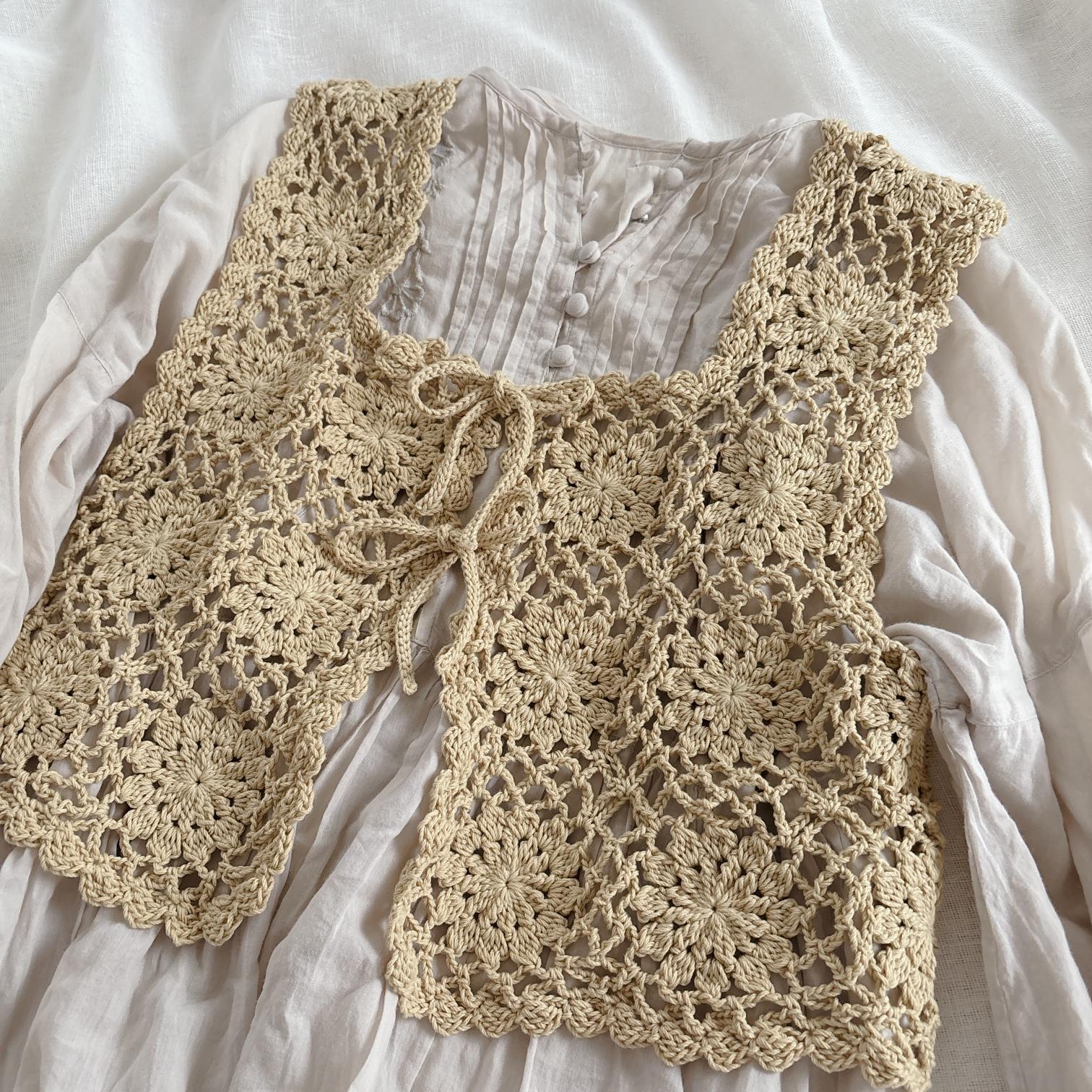 花のモチーフ編みビスチェ 2つリボン cotton ソフトイエロー | 2枚目