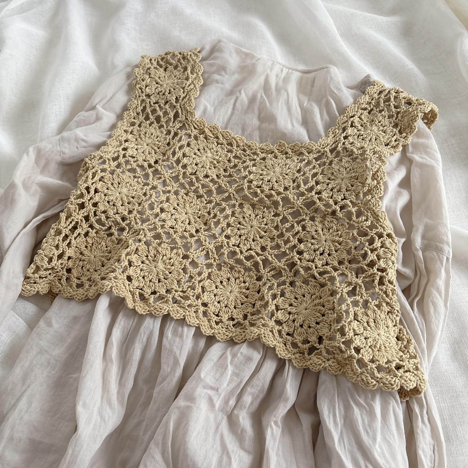 花のモチーフ編みビスチェ 2つリボン cotton ソフトイエロー | 3枚目