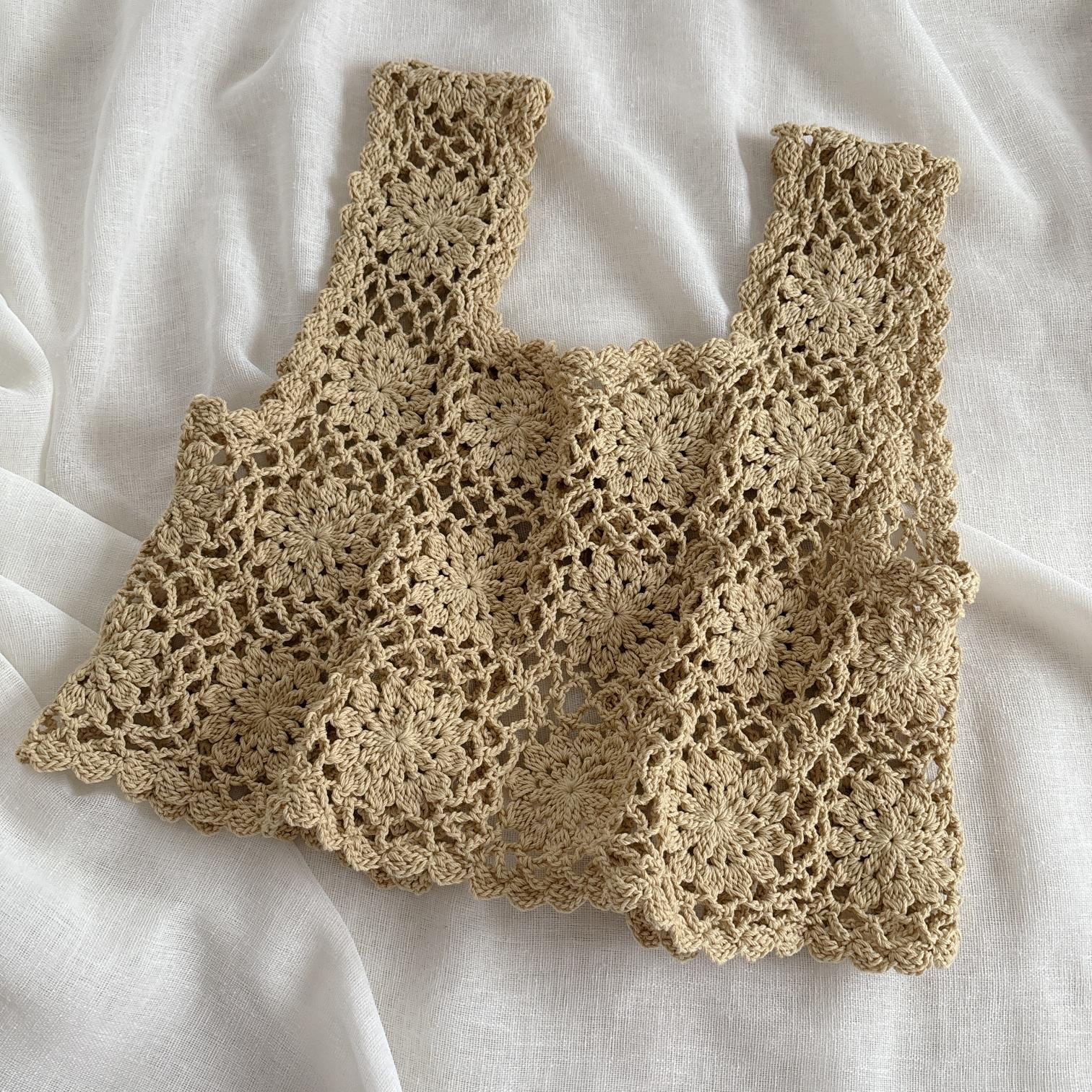 花のモチーフ編みビスチェ 2つリボン cotton ソフトイエロー | 5枚目