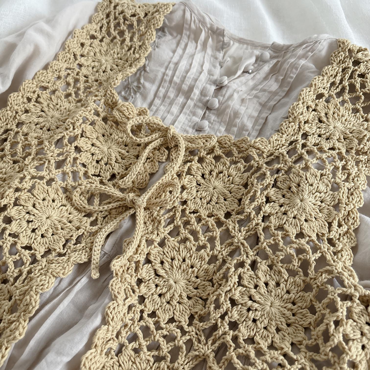 花のモチーフ編みビスチェ 2つリボン cotton ソフトイエロー | 6枚目